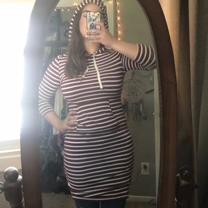 Maroon and white striped dress